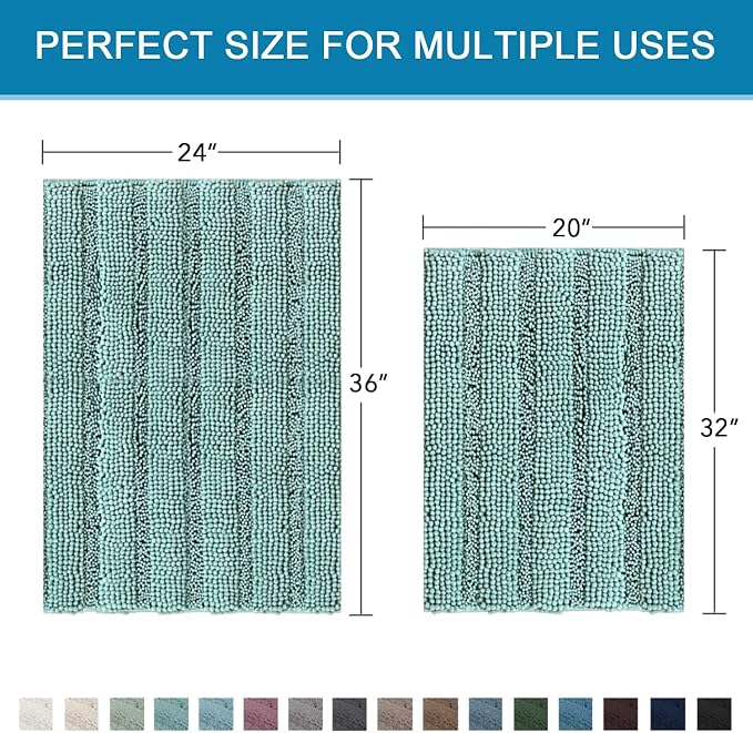 H.VERSAILTEX 2 Piece Bathroom Set - Super Absorbent Chenille Striped Bath Mats - Non Skid, Machine Washable - Eggshell Blue, 24 x 36 Plus 20 x 32 Inches