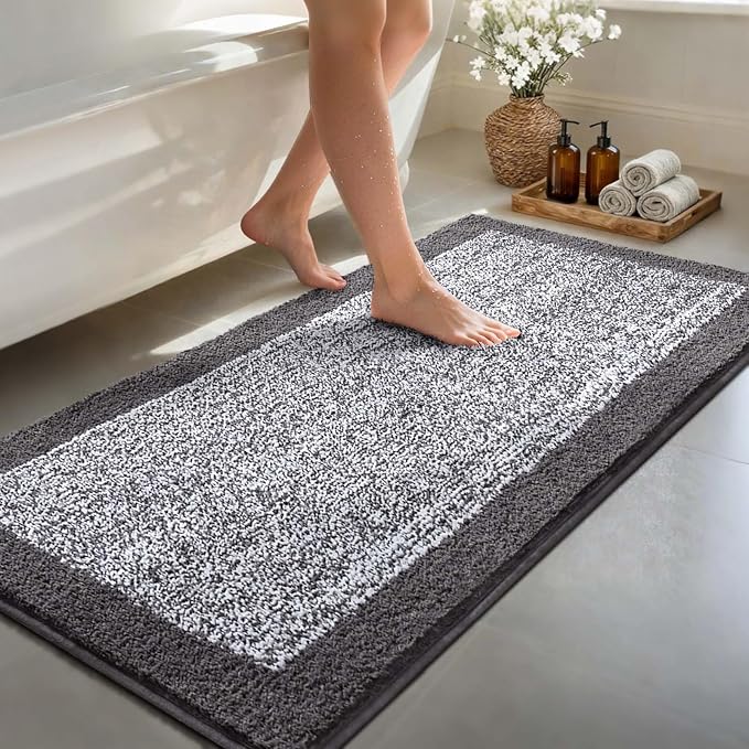 80x24 Large Bathroom Rugs Washable Non Slip, Grey Bath Mat for Bathroom Floor Tub, Soft Absorbent Quick Dry Mats for Shower, Bathtub,Home Decor