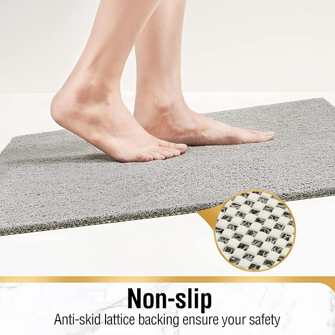 HITSLAM Non Slip Bathtub Mat 40 x 28 Inch, Extra Long Bath Mat for Tub, Soft PVC Loofah Shower Floor Mat with Drain, Quick Drying Bathroom Tub Mat for Wet Area, Without Suction Cup, Grey