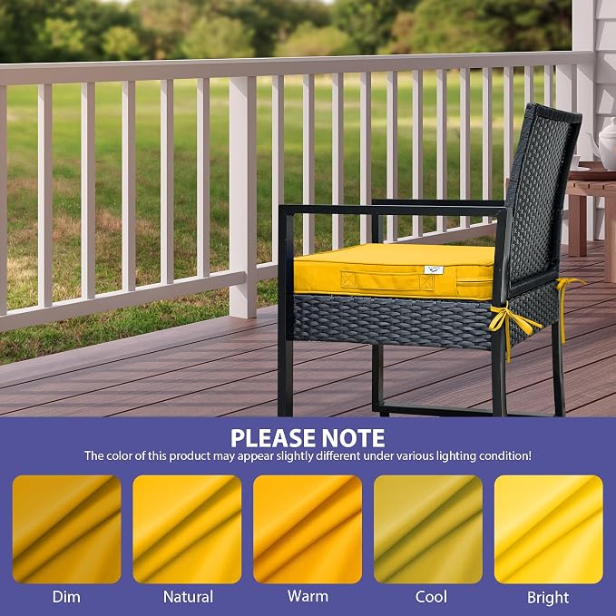IPYNBAP Outdoor Chair Cushions Set of 4 -Waterproof Outdoor Seat Cushions for Patio Furniture, Patio Chair Cushion with Handle and Ties, Out Door Chair Pads,18.5x16x3-Square, Yellow
