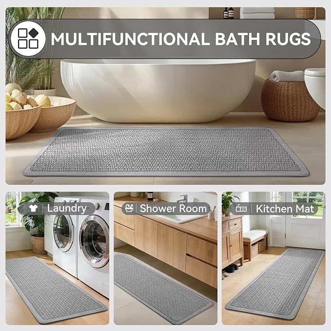 YDKGL Extra Large Bath Mat, Thin Bathroom Runner Rug Bathroom Rugs Non Slip Washable, Rubber Backing Quick Dry for Floor, Tub and Shower, Grey 24x48