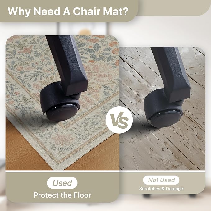 48"x72" Office Chair Mat for Hardwood Tile Floor, Under Desk Carpet Protector for Rolling Computer Chair Mat, Machine Washable Area Rug, Anti-Slip 1/5" Thick Low Pile Thin Vinyl Floor Mat, Beige Pink