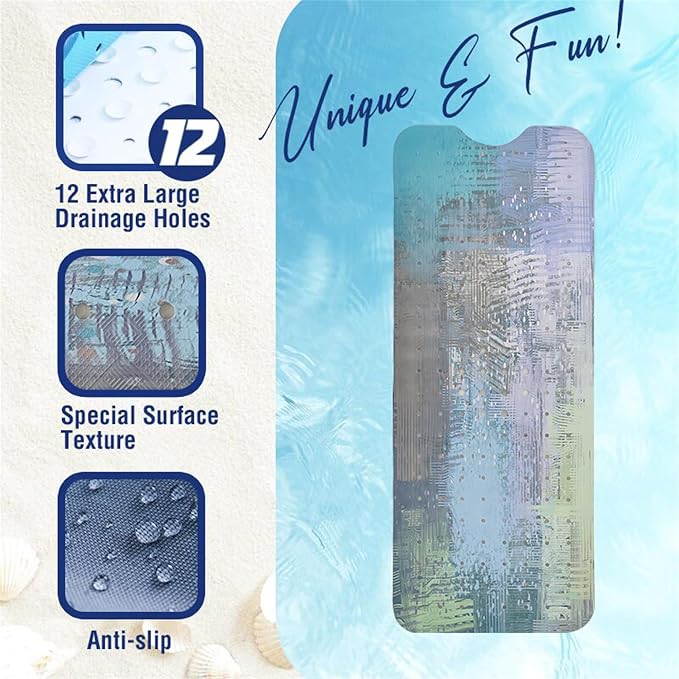 Turquoise Bathtub Mat Non Slip 40x16in Extra Long Anti Slip Bath Mat for Tub Modern Tub Mat Abstract Art Bath Tub Shower Mat with Large Drain Holes and Suction Cups Textured Quality Bathroom Decor