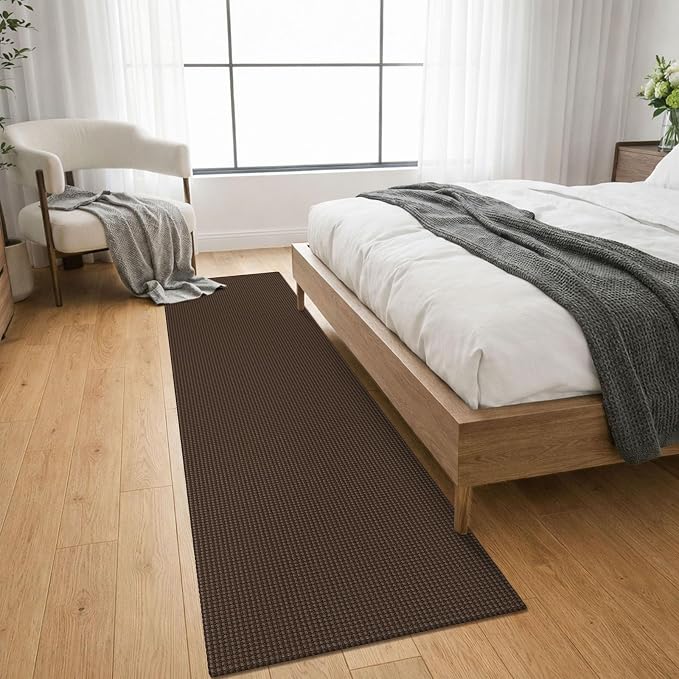 KOZYFLY Cotton Runners for Hallway 2x8, Washable Runner Rug, Woven Non Slip Kitchen Runner, Braided Entryway Rug, Floor Carpet for Foyer, Bedroom, Hall, Brown/Dark Brown