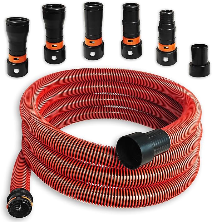 16FT Shop Vac Hose, Dust Collection Hose Kit for Home&Shop Vacuums System with 6 Adapters for Woodworking Power Tool & Sander, Compatible with festool/dewalt/bosch/ryobi/, etc Most Multi-Brands