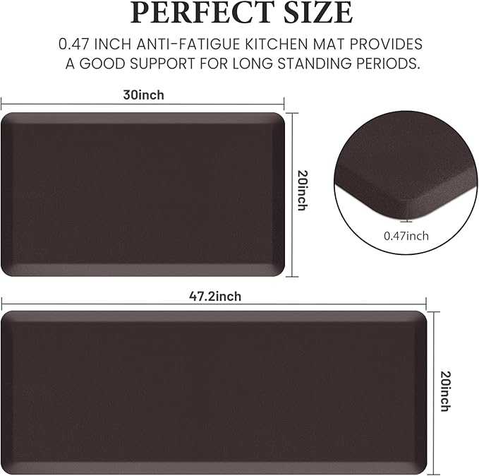 HappyTrends 2 PCS Kitchen Mat Cushioned Anti-Fatigue Floor Mat, Heavy Duty Ergonomic Comfort Foam Standing Mat,20"x30"+20"x47",Chocolate