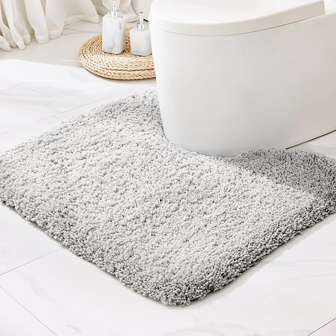 Disolla Toilet Mat 22x24 Grey - Non Slip Fluffy U-Shaped Contour Rug, Ultra-Soft Plush Toilet Floor Mat, Absorbent & Machine Washable