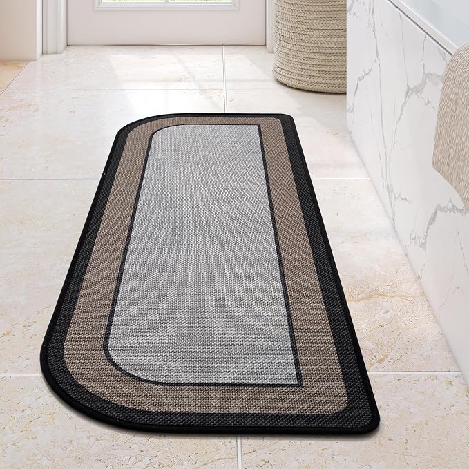 YDKGL Bathroom Runner Rug, Thin Bath Mat Non Slip Washable Long Bathroom Rugs, Rubber Backing Quick Dry for Floor, Tub and Shower, Grey Black 17x47