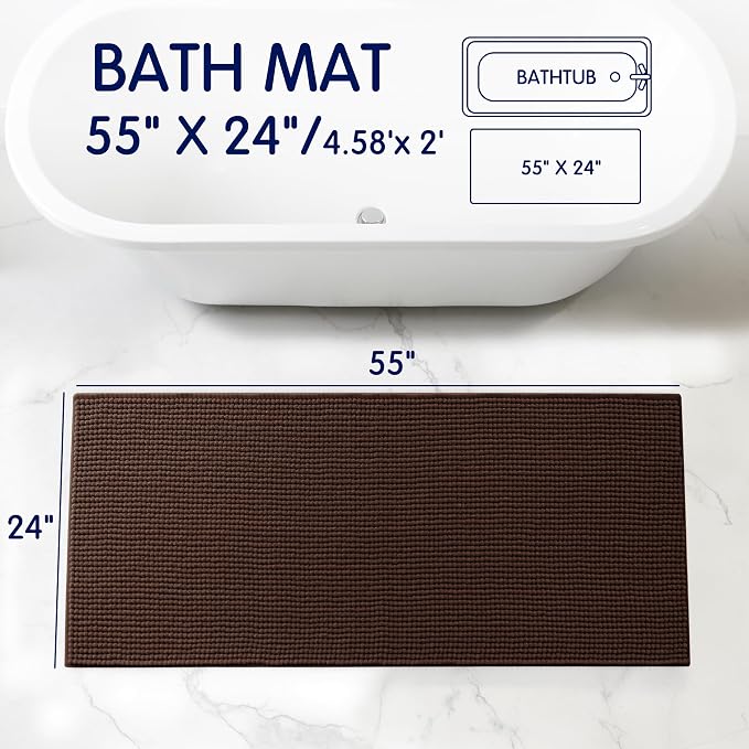 SUBRTEX Bathroom Rugs, 24" x 55" Chenille Bath Rug Soft Short Plush Bath Mat Soft Shower Mat Water Absorbent Shower Mat Quick Dry Machine Washable, Chocolate