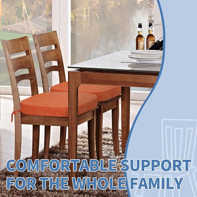 BUYUE Thickened 2.5" Friendly Woven Fabric Dining Chair Cushion, U-Shape High Density Foam Comfortable Chair Pad for Kitchen, Slip Resistant Indoor Seat Cushion (1 Piece, Orange)