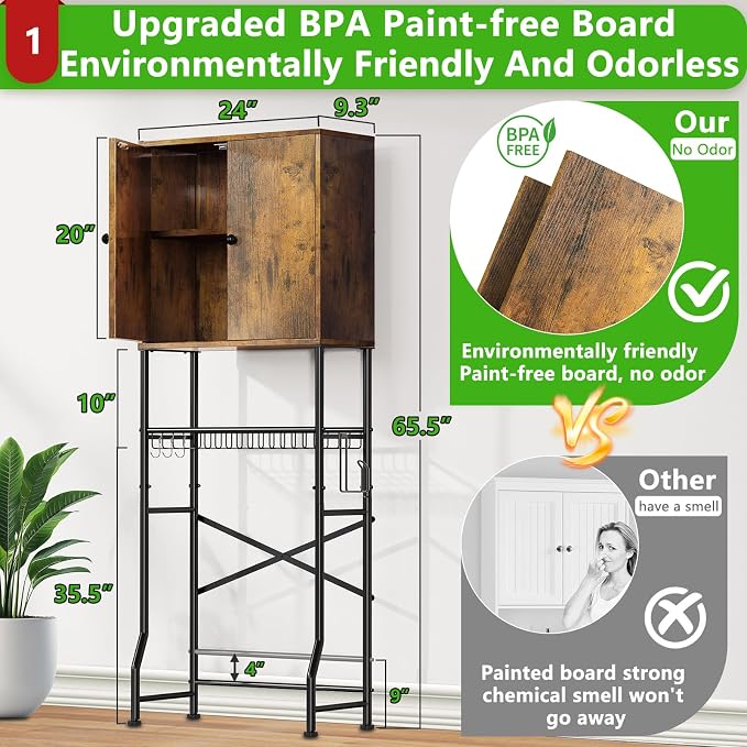 Over The Toilet Storage Cabinet - 2-Door Bathroom Organizer Shelf, Freestanding Space-Saver Toilet Rack with Privacy Protection, Water-Resistant Above Toilet Storage Cabinet for Small Bathrooms(Brown)