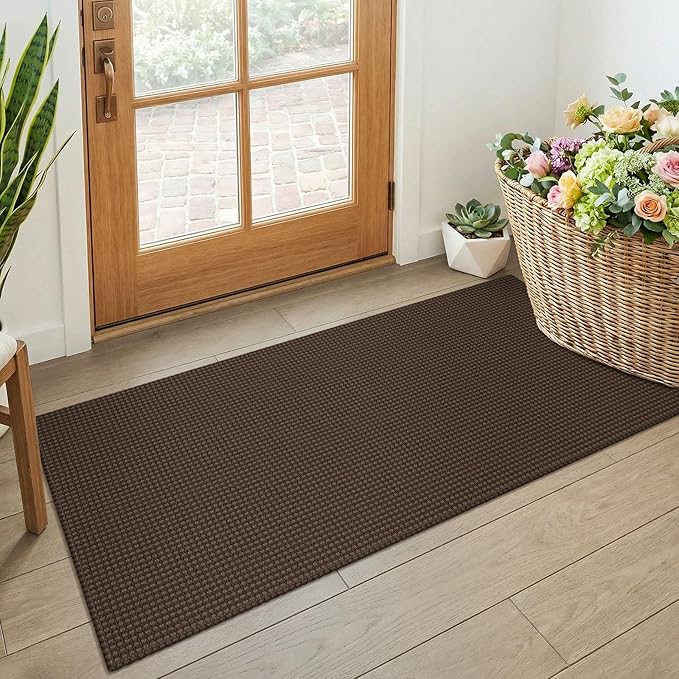 KOZYFLY 2x4 Entry Runner Rug, Small Washable Runners for Entryway, Non Slip Door Mat Indoor Entrance, Front Porch Carpet for Foyer, Kitchen, Bedroom, Bathroom, Brown/Dark Brown