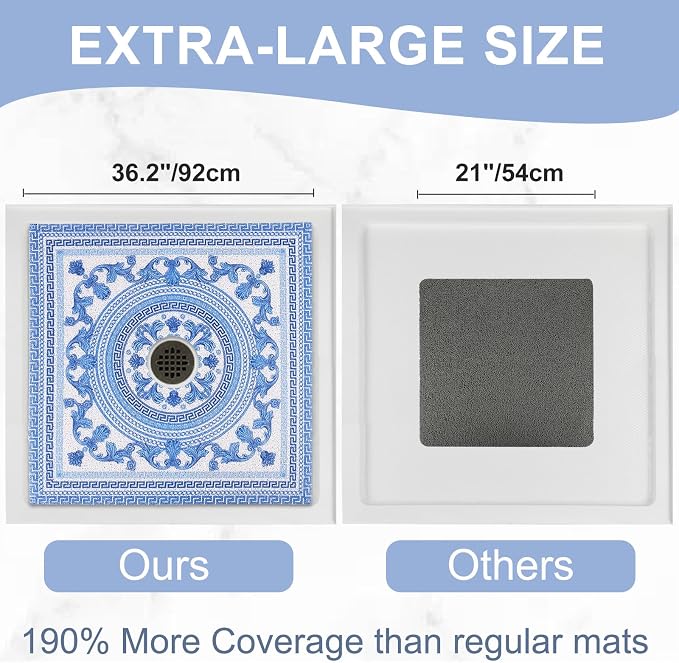 Square Shower Mat Non Slip: 36x36 Inch Extra Large Shower Mats with Drain Hole in Middle -Anti Slip Shower Mats for Inside Shower -Loofah Shower Floor Mat Bath Mat for Shower Stall Bathtub Elderly