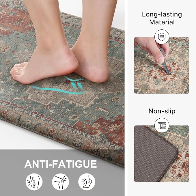 GENIMO Kitchen Mats for Floor, Washable Anti Fatigue Mat for Cushioned, 23.6"x71", Waterproof Kitchen Rugs, Non Slip Comfort Standing Mat Rug for Home, Sink, Laundry, Multi Color