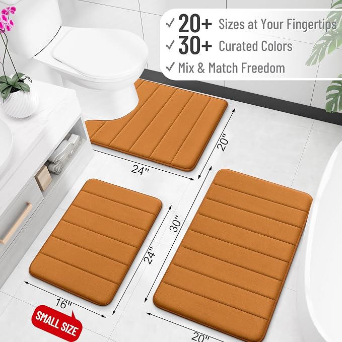 OLANLY Memory Foam Bath Mat 44x24, Super Soft Absorbent Bathroom Rugs, Quick Dry, Machine Washable Shower Floor Rugs, Bathmat Carpet, Bathroom Home Decor Accessories, Ochre