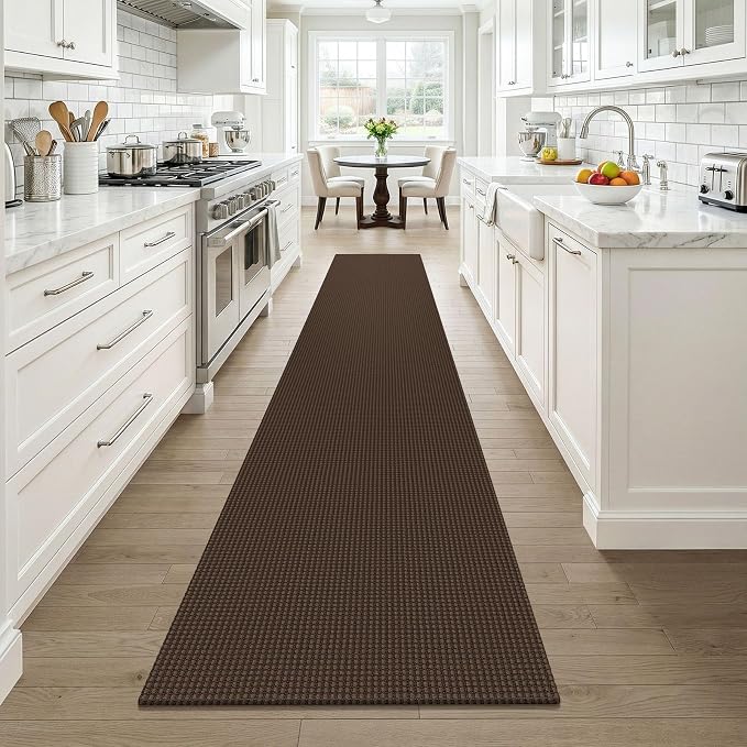 KOZYFLY Cotton 2x12 Runners Rugs for Hallway, Long Washable Runner Rug, Woven Non Slip Kitchen Runner, Braided Entryway Rug, Floor Carpet for Entry, Aisle, Hall, Brown/Dark Brown