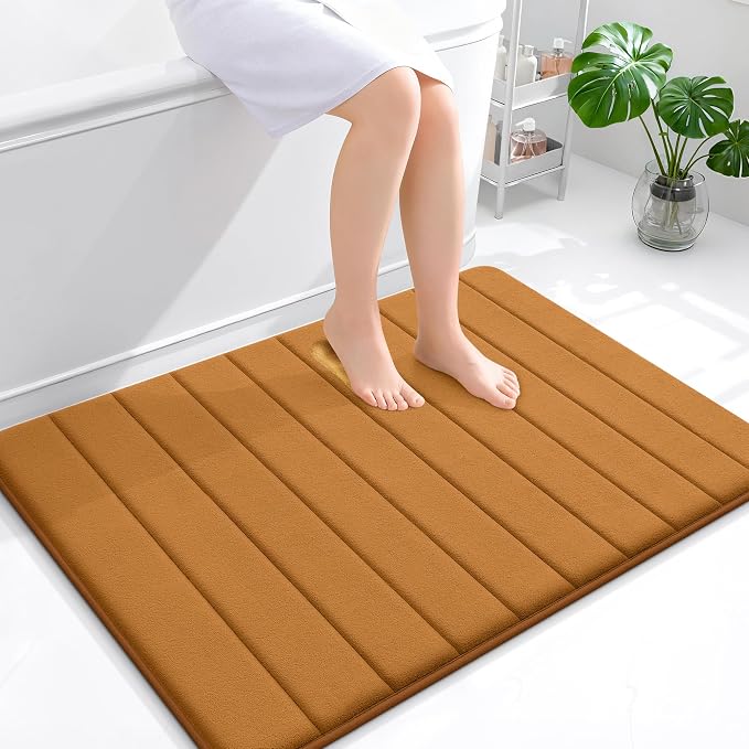 OLANLY Memory Foam Bath Mat 40x32, Super Soft Absorbent Bathroom Rugs, Quick Dry, Machine Washable Shower Floor Rugs, Bathmat Carpet, Bathroom Home Decor Accessories, Ochre