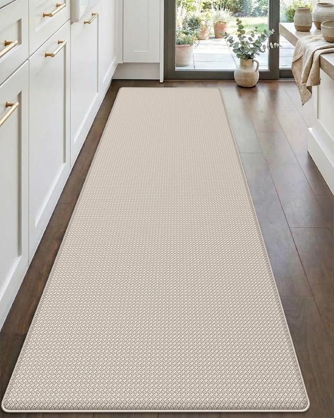 DEXI Kitchen Floor Mats Cushioned Anti Fatigue,17x59 Narrow Standing Runner Rug Waterproof, Comfort Memory Foam Padded for Front Sink Laundry, Beige