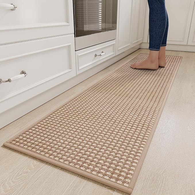YDKGL Long Kitchen Runner Rugs Kitchen Mat Non Slip Washable, Super Absorbent Soft Chenille Braided Kitchen Mats for Floor, Rubber Backing Kitchen Floor Sink Standing Mat, Easy Clean, Brown 17"x71"