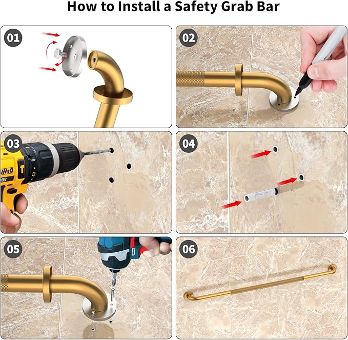48 Inch Anti Slip Shower Grab Bar, Munzong Bathroom Grab Bar for Wall, Gold Knurled Handicap Balance Bar,Safety Hand Rail Support Elderly Senior Assist Bath Handle