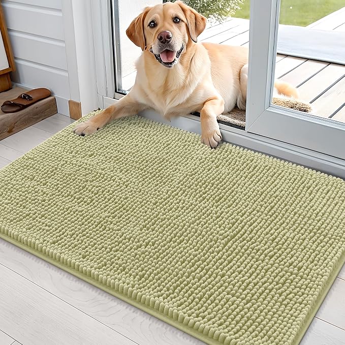 OLANLY Dog Door Mat for Muddy Paws 35x24, Absorbs Moisture and Dirt, Absorbent Non-Slip Washable Doormat, Quick Dry Chenille Mud Mat for Dogs, Entry Indoor Entryway Carpet for Inside Floor, Vanilla