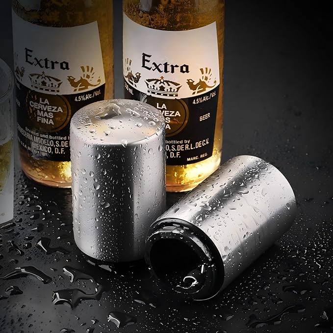 Magnetic Beer Bottle Opener with Automatic Cap Catcher, Ultra Premium Stainless Steel Soda & Beer Bottle Opener, Push & Pull Convenient Design Bar Accessory (2 pcs)