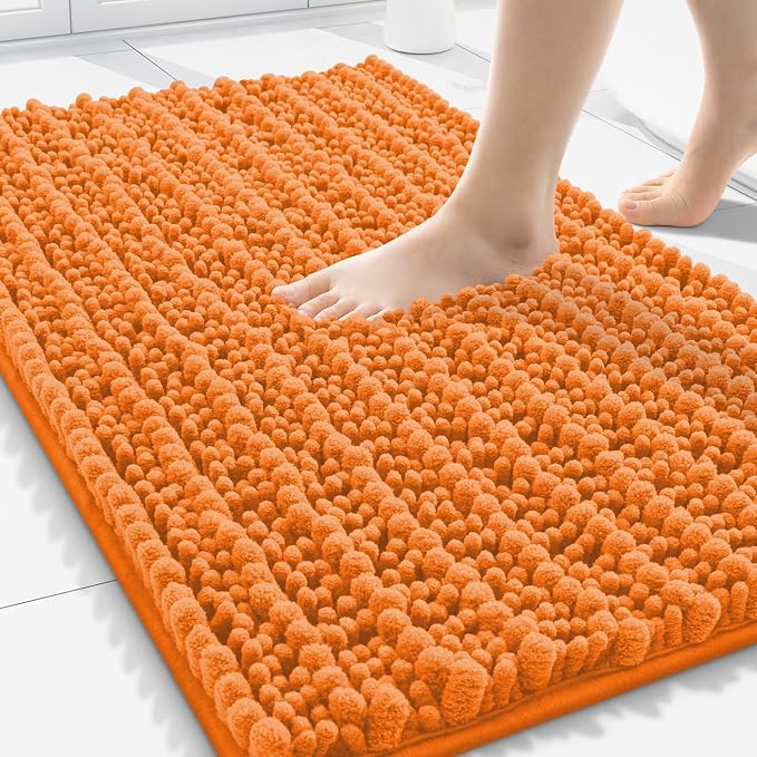 Smiry Bathroom Rugs Mat 30x20, Extra Soft Absorbent Chenille Bath Rugs, Non Slip Rubber Backing Machine Washable Quick Dry Bath Mats for Bathroom Floor, Tub, Shower, Home Decor Accessories, Orange