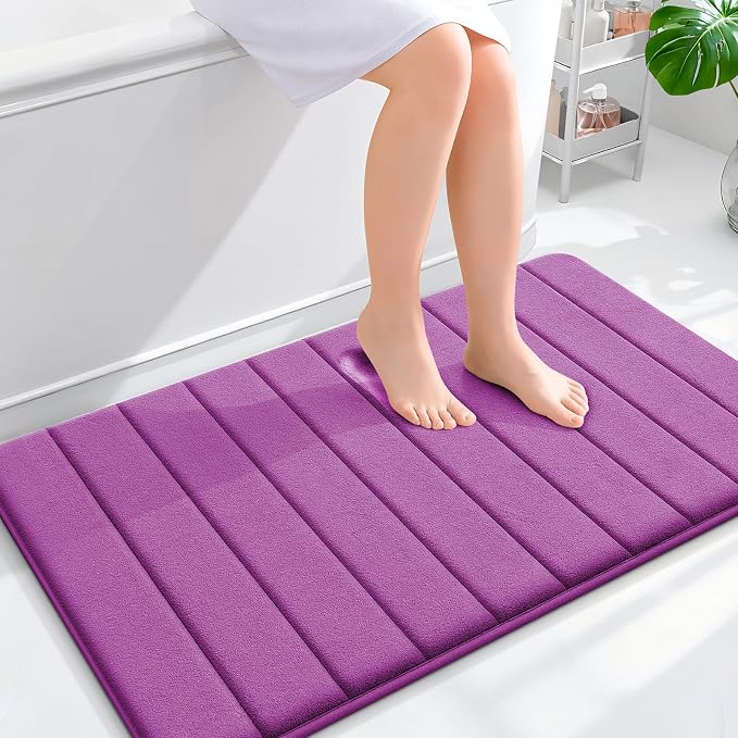 OLANLY Memory Foam Bath Mat 40x24, Super Soft Absorbent Bathroom Rugs, Quick Dry, Machine Washable Shower Floor Rugs, Bathmat Carpet, Bathroom Home Decor Accessories, Purple