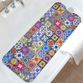 Boho Bathtub Mat Non Slip, Vintage Bath Tub Mat Baby Bath Mats for Bathroom Anti Slip Shower Mats for Inside Shower, Colorful Floral Bathmat with Suction and Drain Holes Machine Washable, 40″x16″