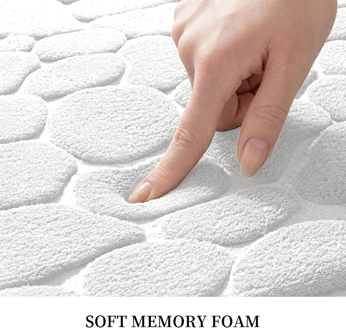 YIHOUSE Memory Foam Runner Rug, Cobblestone Bathroom Runner Rugs Super Water Absorbent Bath Mats for Bathroom Machine Washable Bath Rugs for Hallway Bedroom Laundry Room(24 x 47,White)