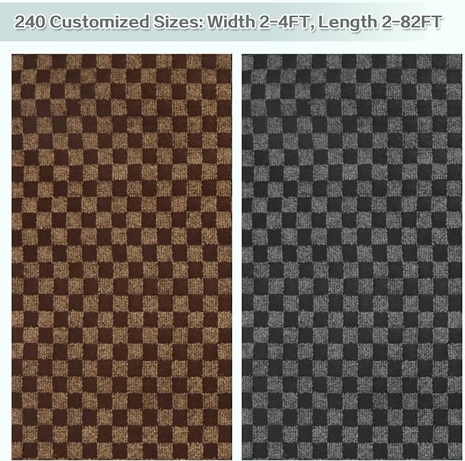 Custom Size Runner Rug 3 ft x 72 ft, 2-82ft Carpet Runners Hallway Entryway Kitchen Garage Laundry Room Area Rugs with Non-Slip Rubber Backing, Checkered Brown