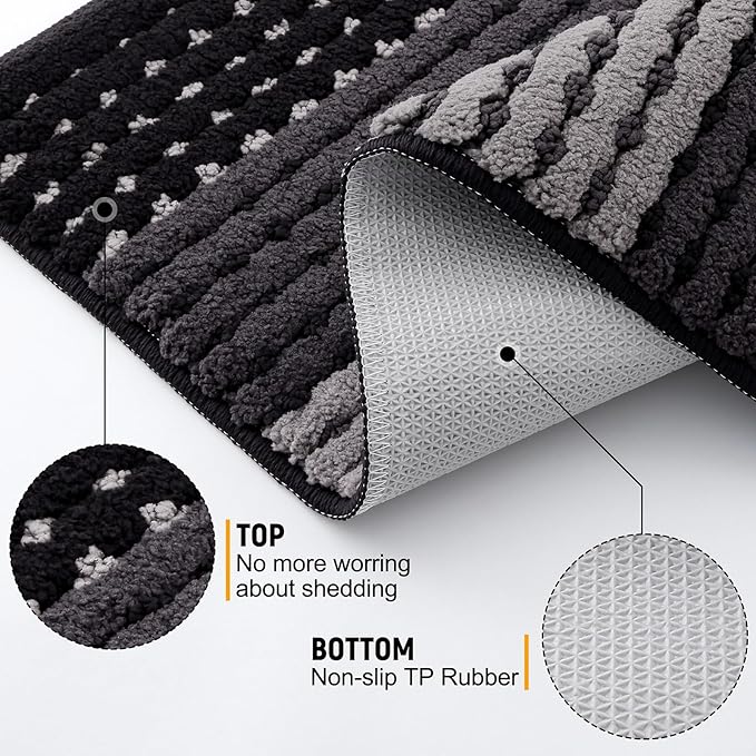 Kitinjoy Indoor Outdoor Door Mat, 48x32 Non-Slip Absorbent Dirt Trapper, Low-Profile Washable Inside Entrance Front Floor Mat, Sturdy Soft Entry Dotted Ombre Doormats for Entryway, Black