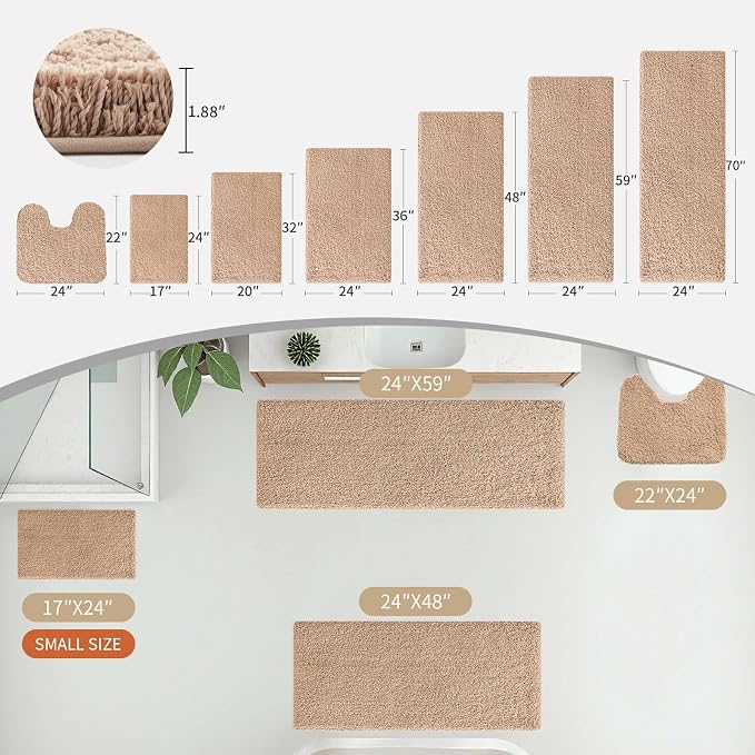 Disolla Toilet Mat 22x24 Beige - Non Slip Fluffy U-Shaped Contour Rug, Ultra-Soft Plush Toilet Floor Mat, Absorbent & Machine Washable