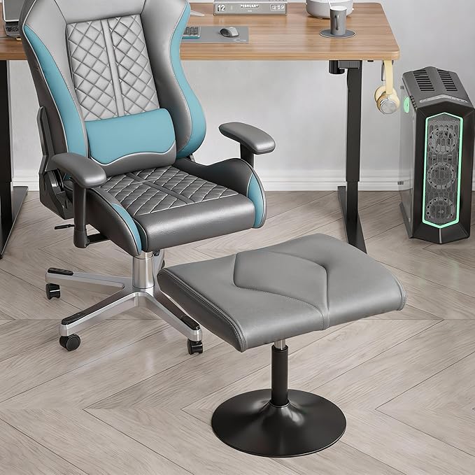 VECELO Foot Rest Under Desk Ottoman, PU Height Adjustable Footrest with Comfort Padding, Leg Rest for Desk for Relieving Leg Pain, Stiffness, and etc, Gray