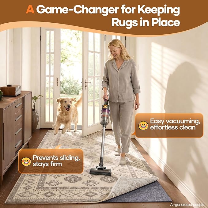 Veken Non Slip Cushioned Rug Pad Gripper 3 x 5 Ft, Felt and Silicone Backing, 1/4 inch Thick Carpet Liner for Hardwood Floors and Finishes, Under Area Rugs Anti Skid Mat, Keep Rugs Safe and in Place