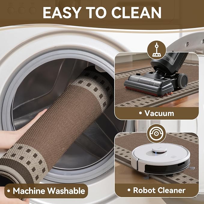 Kitchen Mats for Floor, 17''x30'' Washable Absorbent Kitchen Mat Non Slip, Braided Kitchen Runner Rug, Kitchen Sink Rug, Brown