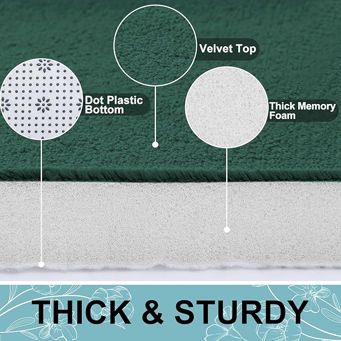 Smiry Memory Foam Bath Mat 24x16, Extra Soft and Absorbent Bathroom Mats, Non Slip Washable Carpet for Floor, Shower and Tub, Green