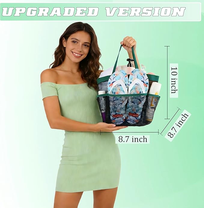Attmu Mesh Shower Caddy Portable for College Dorm Room Camping Essentials, Shower Caddy Dorm with 9-Pockets, Large Capacity Hanging Basket Bathroom Bag for Toiletry, Swimming, Gym, Camp, Beach