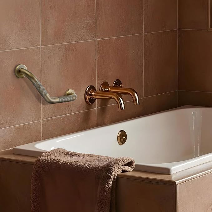 Grab Bars for Bathtubs and Showers- 1-1/4 x 16 Angled Shower Grab Bar for Seniors Knurled Stainless Steel Handicap Grab Bars for Wall (Antique Bronze, 1 Pack)