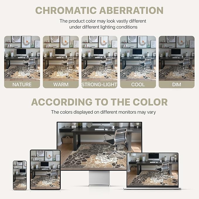 48"x72" Office Chair Mat for Hardwood Tile Floor, Under Desk Carpet Protector for Rolling Computer Chair Mat, Machine Washable Area Rug, Anti-Slip 1/5" Thick Low Pile Thin Vinyl Floor Mat, Grey Beige