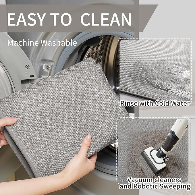 YDKGL Kitchen Mats for Floor, Super Absorbent Kitchen Rugs Non Slip Washable, Soft Imitation Linen Braided Kitchen Runner Rug, Standing Mat Kitchens Sink Mat, Easy to Clean, Gray 17x95