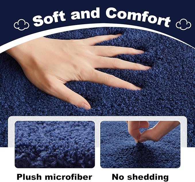 TYUU Toilet Rug, Ultra Soft Toilet Rugs U Shaped Machine Washable Non Slip Absorbent Quick Dry Toilet Mat with Rubber Backing, Navy Blue 20" x 24" U Shape