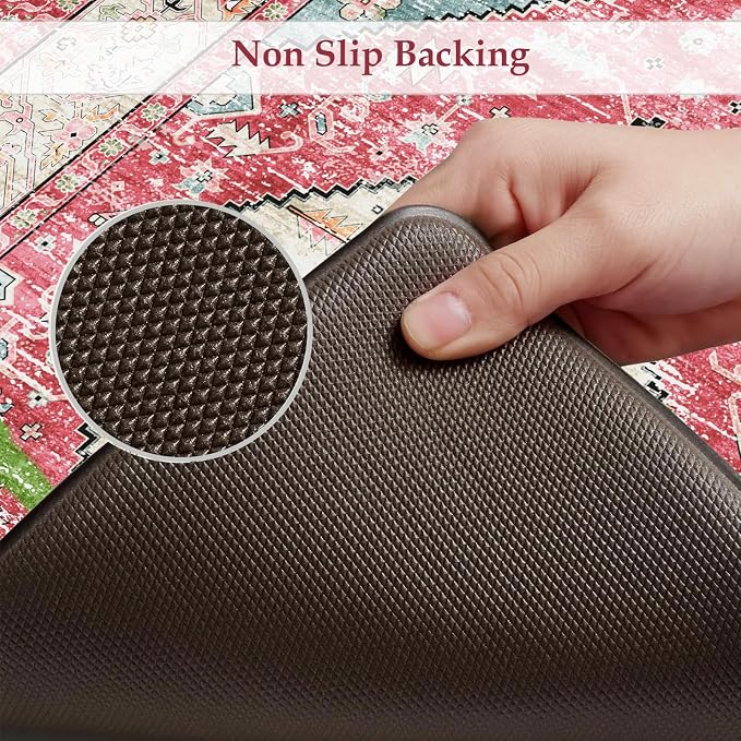 KIMDOE Kitchen Rugs and Mats 2 PCS Cushioned Anti Fatigue Kitchen Floor Mat Non-Skid Waterproof Kitchen Runner Rug Rose Red Laundry Room Rug Boho Desk Mat for Home Kitchen Decor, Floors, Office