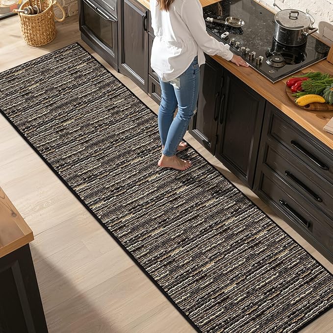 Kitchen Runner-Non Slip Kitchen Mats for Floor-Thick Stain Resistant Vintage Kitchen Floor Rug Runner Carpet for Hallways Entryway Laundry Room Washable（Black 24"x79"）