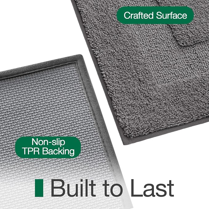 LUMI Ultra Soft Bathroom Rugs Non Slip with Rubber Backing, Absorbent Washable Bath Mat Quick Dry, Upgraded Premium Microfiber Plush Carpet for Bathtub and Shower Floor, Dark Grey, 17x30