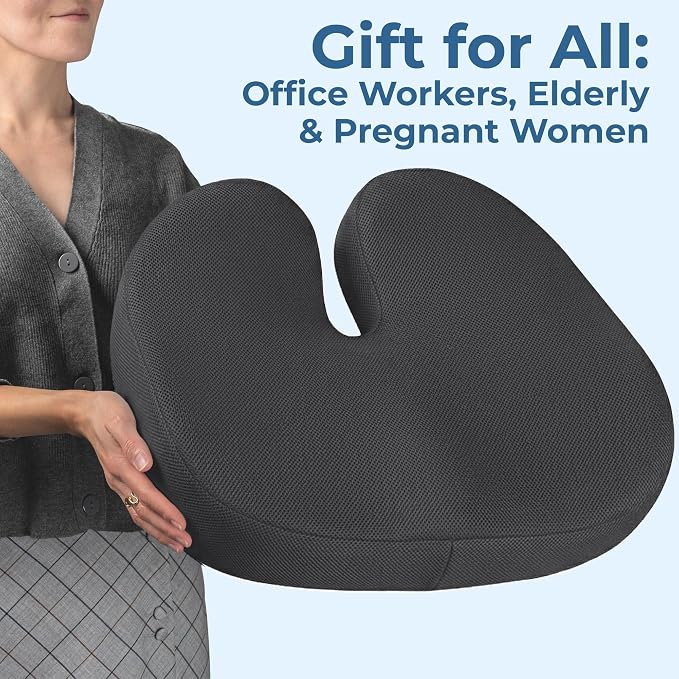 5 STARS UNITED Seat Cushion - Memory Foam Chair Cushion for Tailbone Pain Relief - Ergonomic Support for Coccyx, Sciatica & Butt - Office, Desk & Gaming Chair, Car Seat, Wheelchair, Dark Gray Mesh
