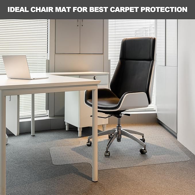Chair Mat for Carpet- Low Pile (1/4" Thick) Carpet Protector for Office Gaming Computer Desk Chair. Heavy Duty Desk Chair Mat for Carpeted Floors, Semi Transparent (with Lip)
