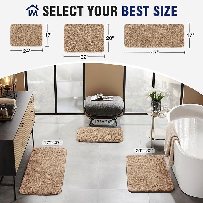 TECHMILLY Super Soft Shaggy Bathroom Rugs, Absorbent Thick Non Slip Microfiber Bath Rugs, Quick Dry Machine Washable Bath Mat for Bathroom Floor, Bathtub and Shower 20"x32"