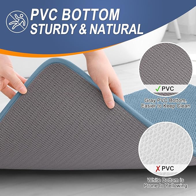 OLANLY Thick Memory Foam Large Bathroom Rugs 45x27, Extra Soft Absorbent Bath Rug, Quick Dry Bath Mat, Non-Slip, Machine Washable Mats for Bathroom, Tub and Shower, Home Decor Accessories, Airy Blue