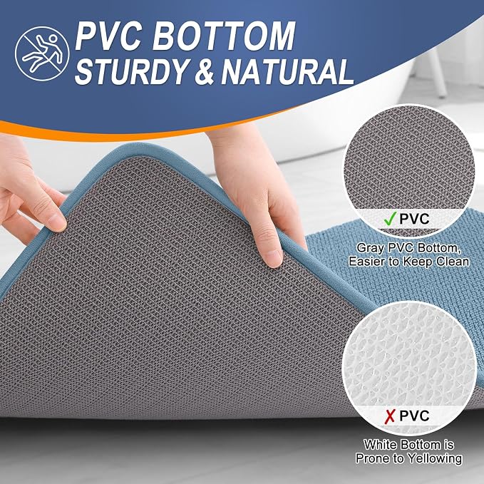 OLANLY Thick Memory Foam Bath Mat Rug 30x18, Extra Soft Absorbent Bathroom Rug, Quick Dry Bath Mats, Non-Slip, Machine Washable Carpet for Bathroom, Tub and Shower, Home Decor Accessories, Airy Blue
